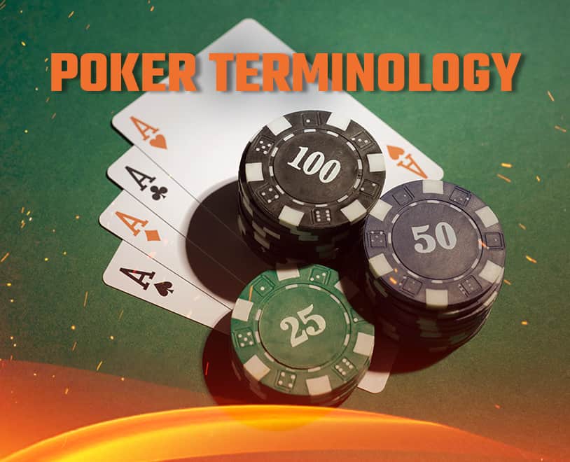 Poker Terminology sign on cards and chips background